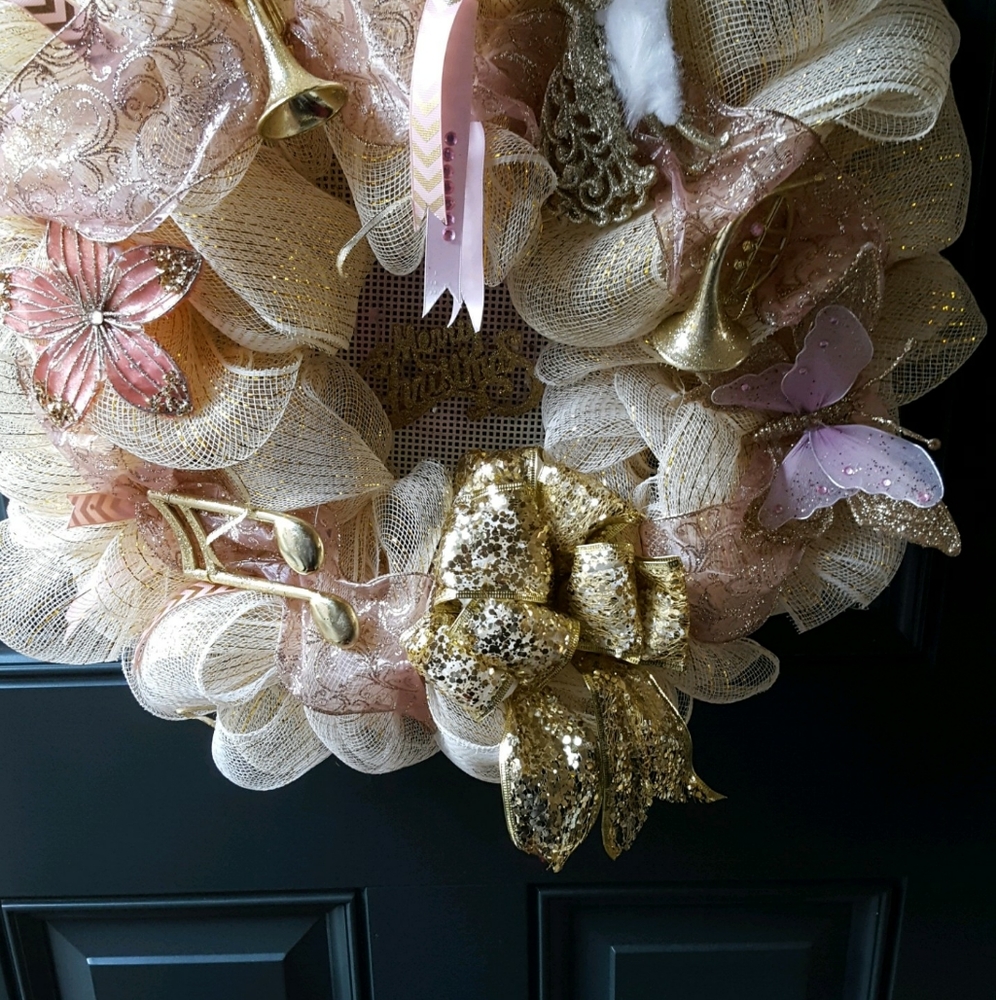 Beige Gold and Rose Gold Christmas Wreath